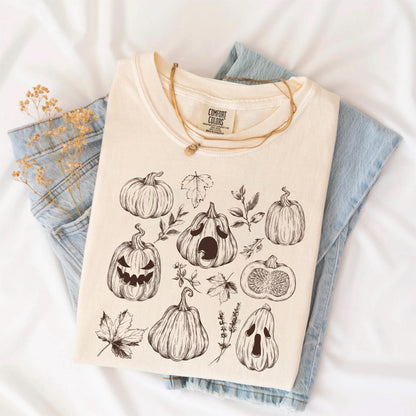 Hand-Drawn Pumpkin Shirt: Vintage Floral Fall Tee