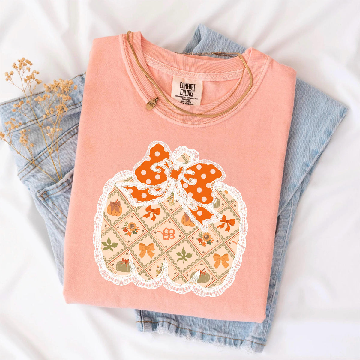 Lace Pumpkin Shirt – Cute Fall Tee, Preppy Coquette Halloween Hoodie, Autumn Mom Sweatshirt, Fall Teacher Shirt