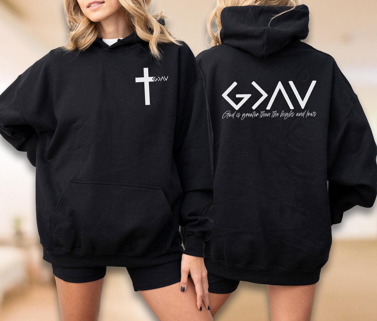 Christian Cross Hoodie - Sweatshirt, God Is Greater Than Highs And Lows Sweater, Religious Gift For Women Men, Faith Bible Verse Gift