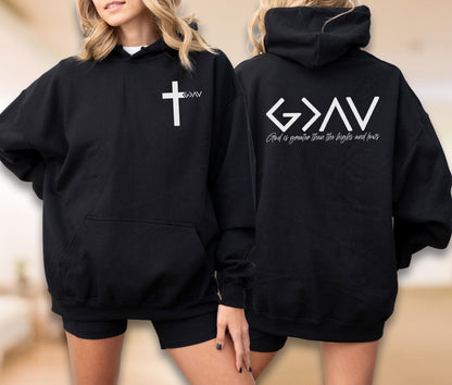 Christian Cross Hoodie - Sweatshirt, God Is Greater Than Highs And Lows Sweater, Religious Gift For Women Men, Faith Bible Verse Gift