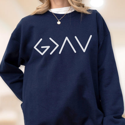 Christian Cross Sweatshirt and Hoodie, God Is Greater Than Highs And Lows Sweater, Religious Gift For Women Men, Faith Bible Verse Gift