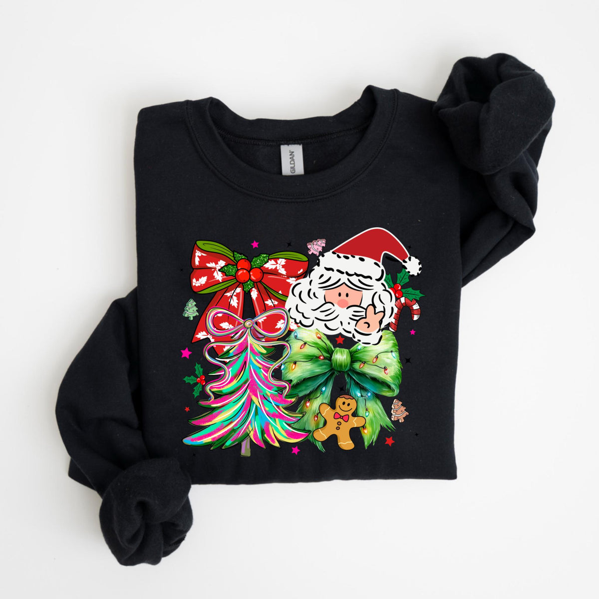 Coquette Merry Christmas Hoodie & Sweatshirt,  Red Bow Santa Pullover, Cute Holiday Outfit for Women, Cozy Festive Winter Gift