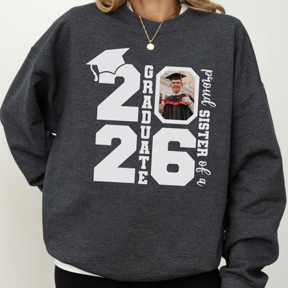 Personalized Class of 2026 Graduation Hoodie and Sweatshirt, Proud Family Photo Graduate Gift, Senior Year Celebration Tee