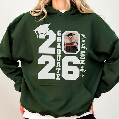 Personalized Class of 2026 Graduation Hoodie and Sweatshirt, Proud Family Photo Graduate Gift, Senior Year Celebration Tee