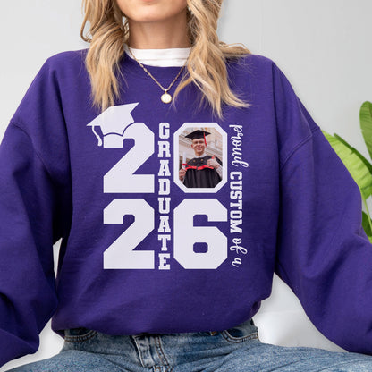Personalized Class of 2026 Graduation Hoodie and Sweatshirt, Proud Family Photo Graduate Gift, Senior Year Celebration Tee