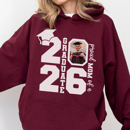 Personalized Class of 2026 Graduation Hoodie and Sweatshirt, Proud Family Photo Graduate Gift, Senior Year Celebration Tee