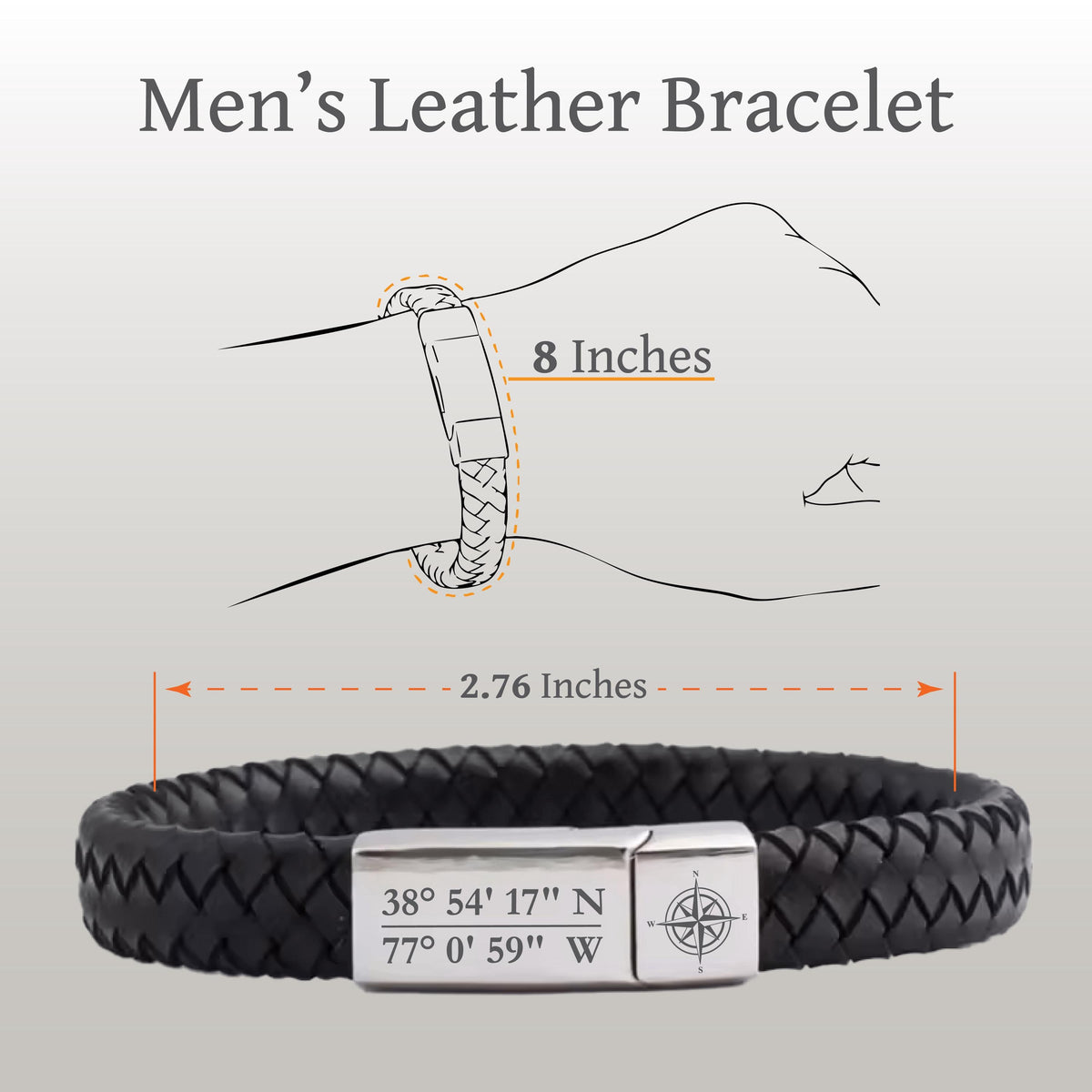 Engraved Leather Bracelet for Men, Fathers Day Gift, Custom Hidden Message, Boyfriend Gift, Graduation Gifts