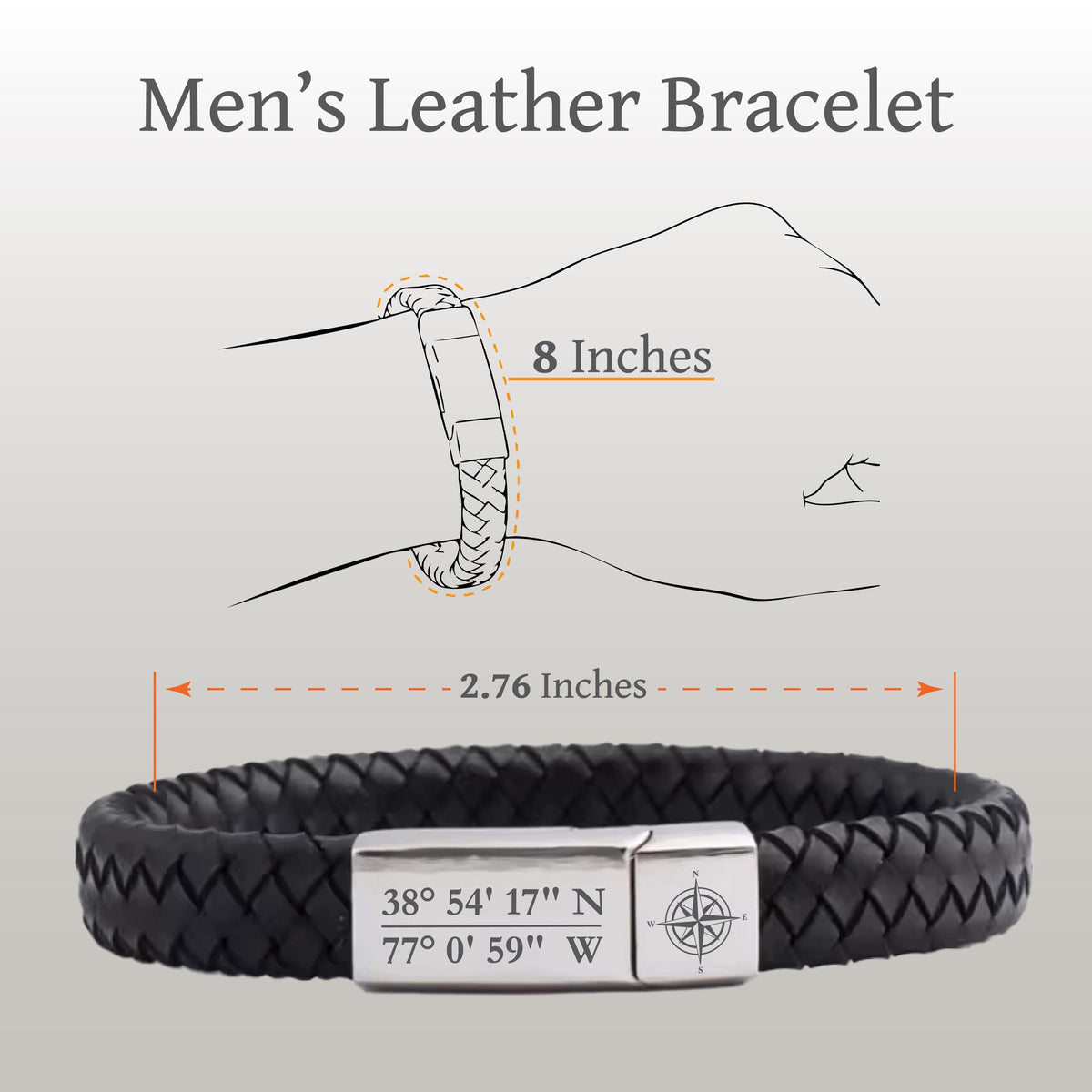 Custom Engraved Leather Bracelet, Personalized Men's Jewelry