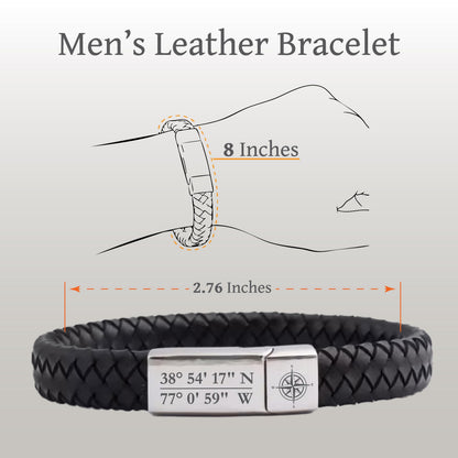 Custom Engraved Leather Bracelet, Personalized Men's Jewelry