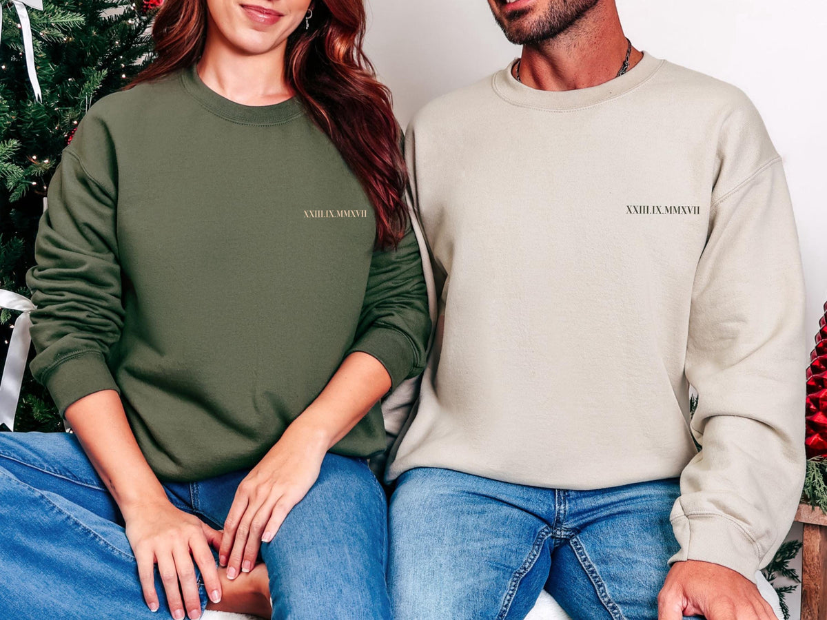 Custom Roman Numeral Date Sweatshirt & Hoodie, Matching Couples Valentine’s Day Gift, Personalized Anniversary Hoodie with Initials