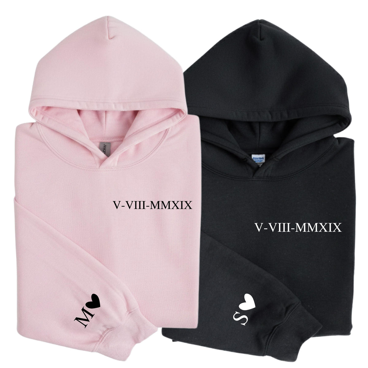 Custom Roman Numeral Sweatshirt – Hoodie, Anniversary Date Sleeve Initials Sweat