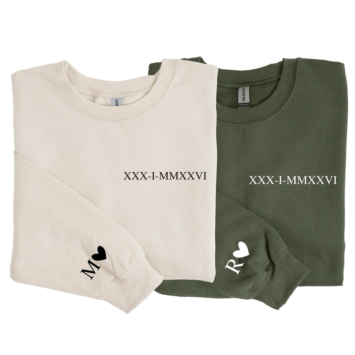 Custom Roman Numeral Sweatshirt – Hoodie, Anniversary Date Sleeve Initials Sweat