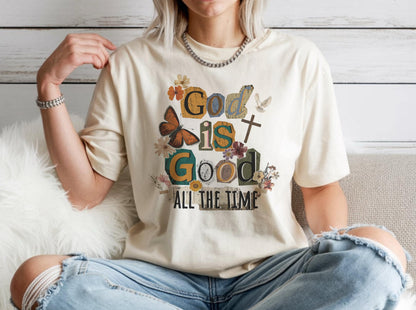 God Is Good All the Time Shirt, Vintage Washed Look  Faith Tee, Retro Christian Graphic T-Shirt, Distressed Religious Shirt