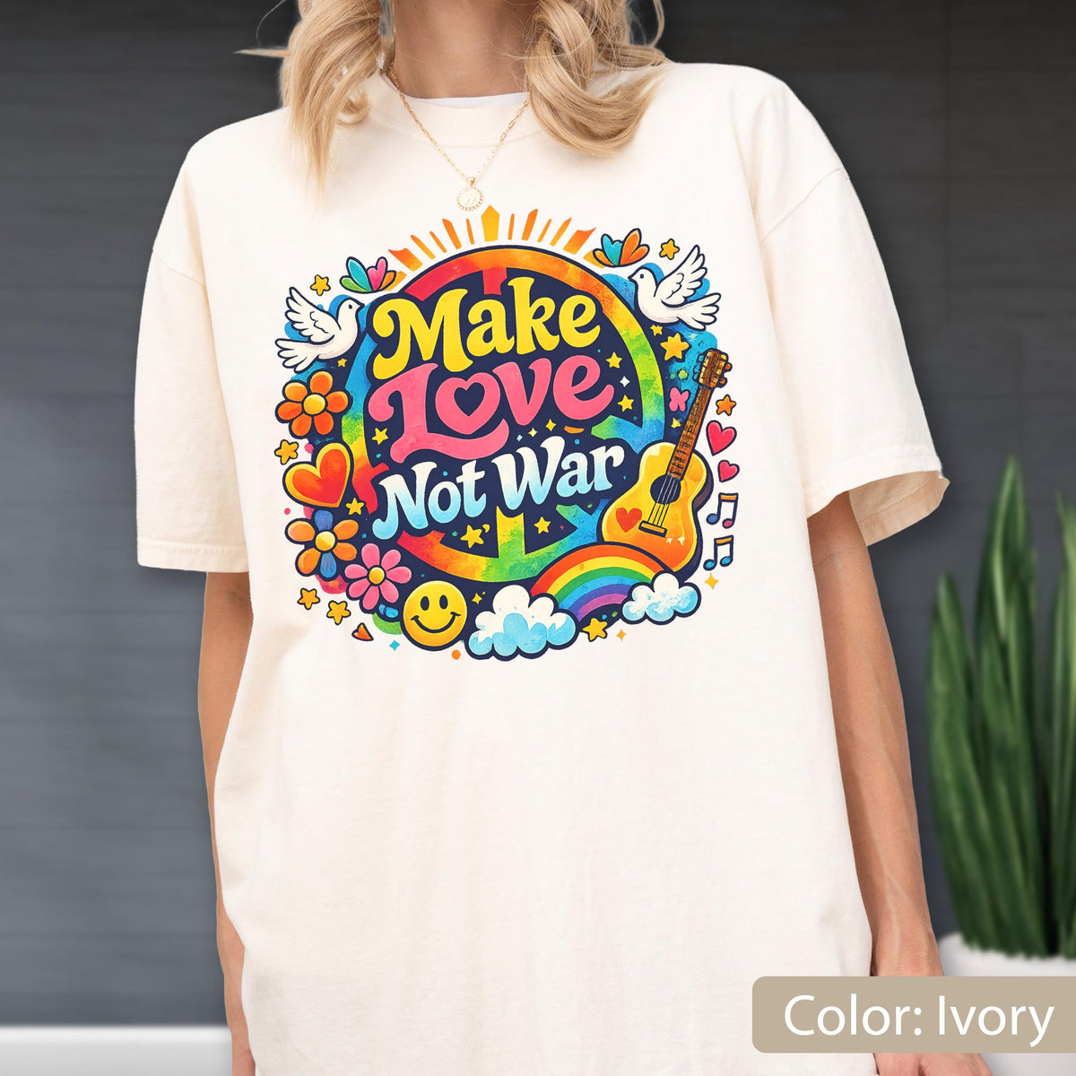Comfort Colors® Make Love Not War Shirt, Human Rights Tee, Retro Peace Rainbow Gift, Patriotic Protest Tee, Anti-War Protest T-Shirt