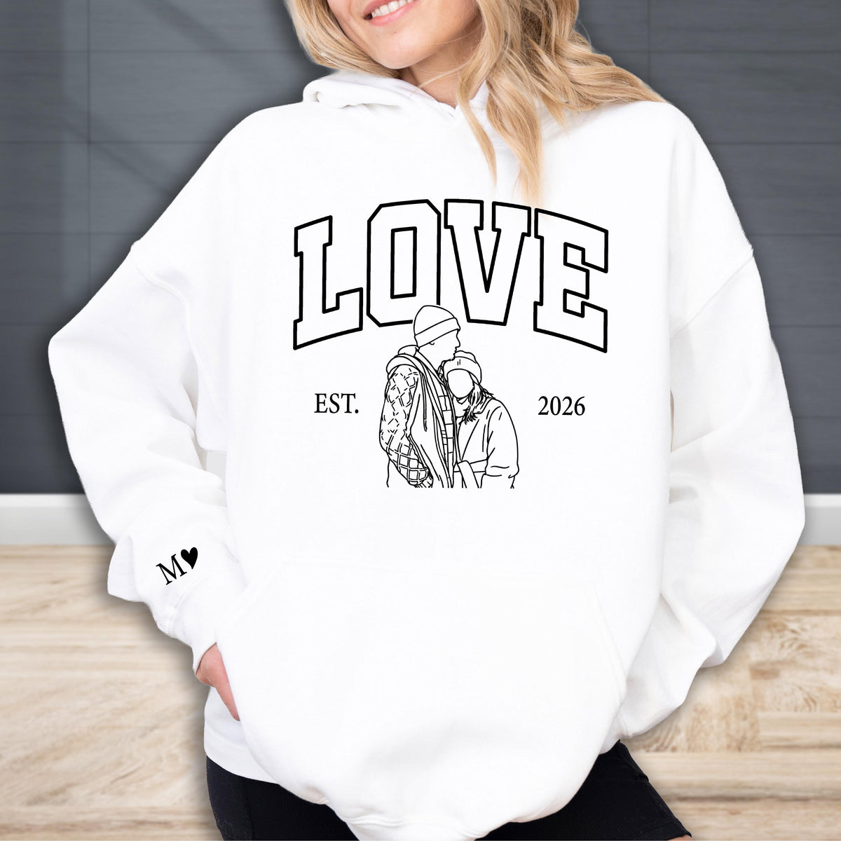 Custom Couple Photo Portrait Sweatshirt - Hoodie, Personalized Line Art Sweat, Anniversary Gift for Lovers