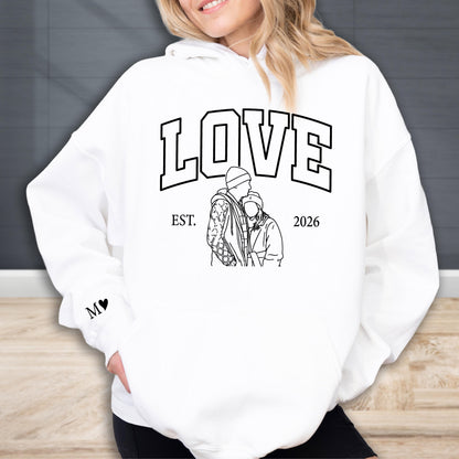 Custom Couple Photo Portrait Sweatshirt - Hoodie, Personalized Line Art Sweat, Anniversary Gift for Lovers