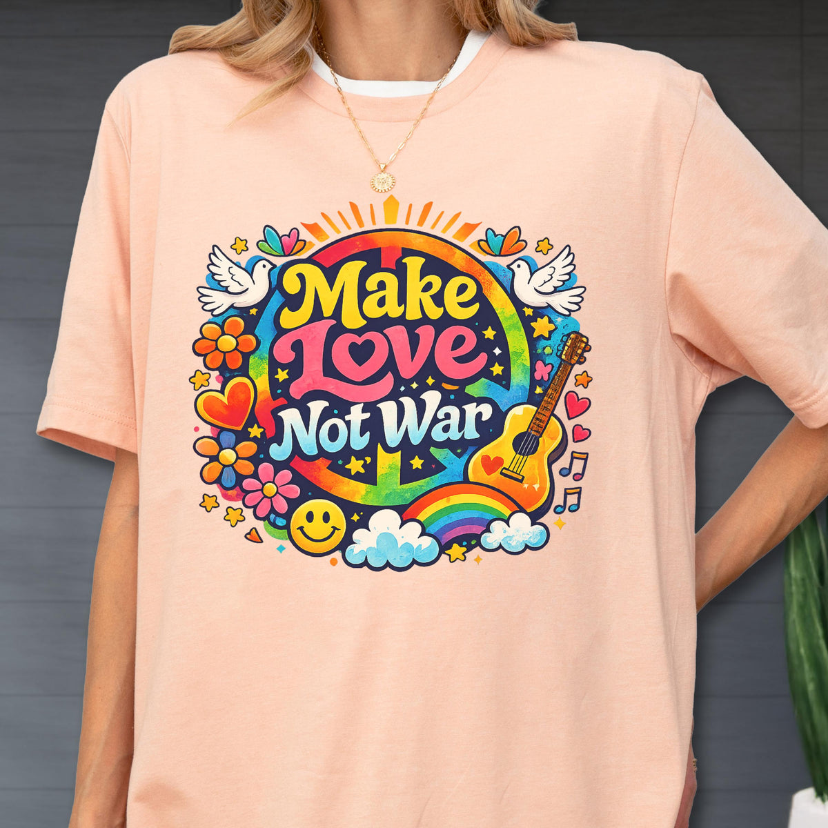Make Love Not War Shirt, Human Rights Tee, Retro Peace Rainbow Gift, Patriotic Protest Tee, Anti-War Protest T-Shirt