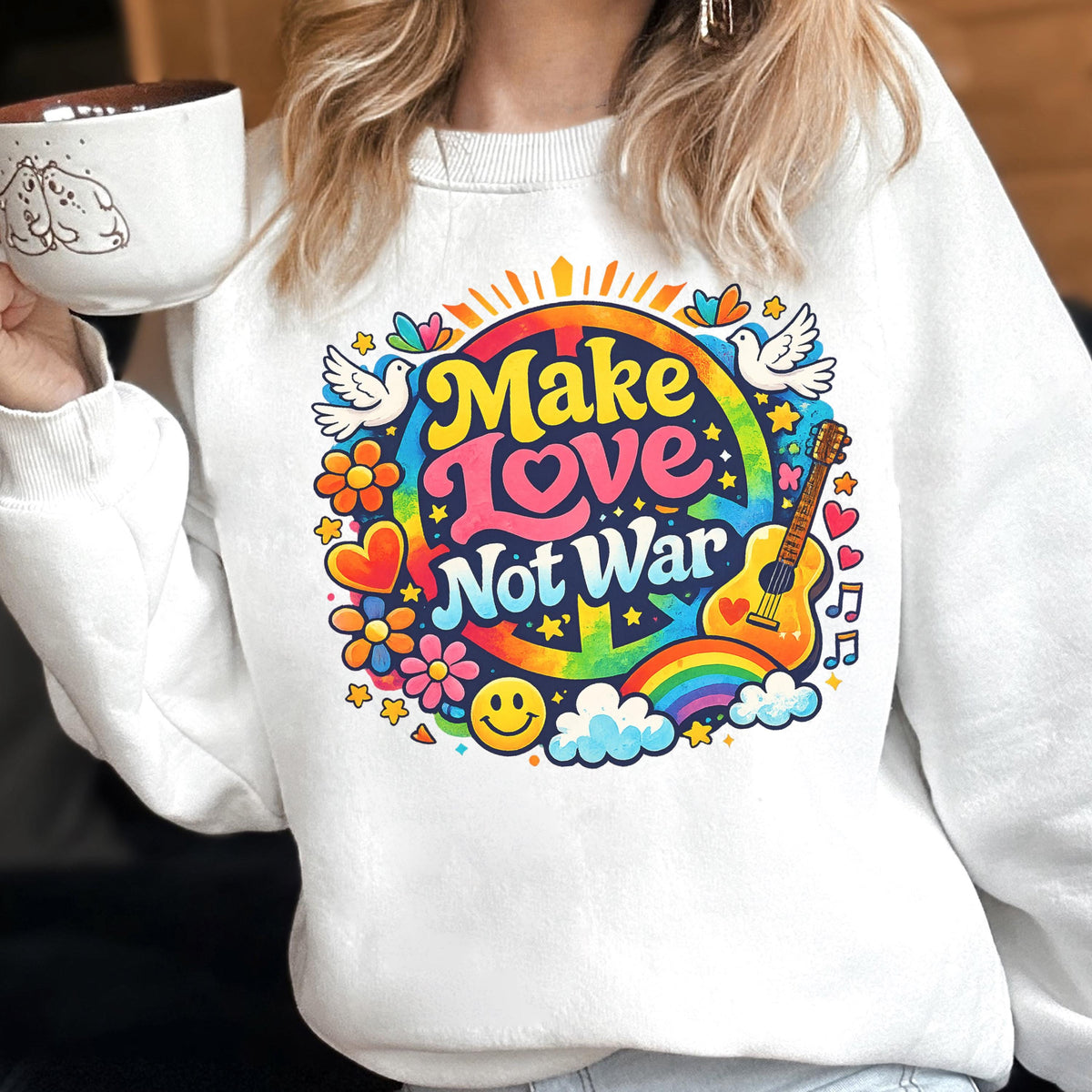Make Love Not War Sweatshirt - Hoodie, Human Rights Top, Retro Peace Rainbow Gift, Patriotic Protest Gift, Anti-War Protest Sweat