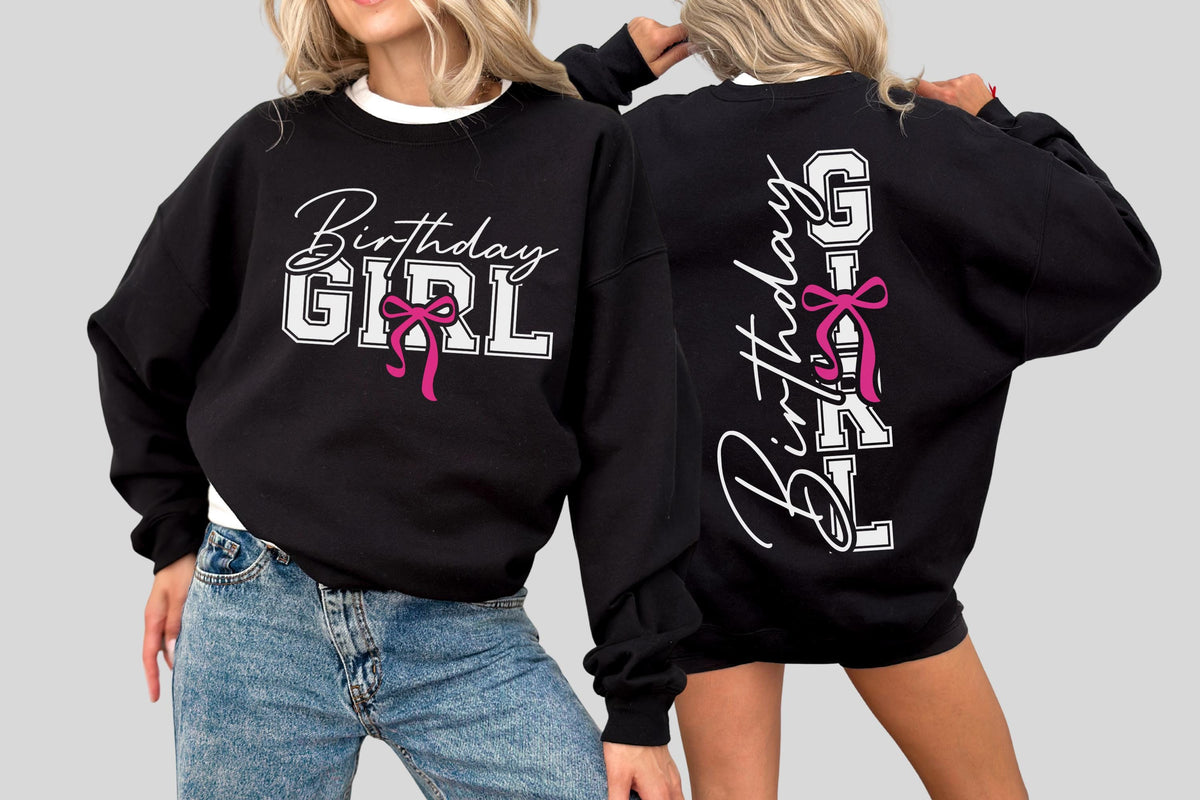 Birthday Girl Ribbon Bow Shirt, Custom Birthday Sweatshirt Pink Coquette