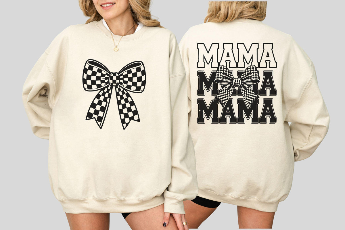 Retro Coquette Mama Shirt, Checkered Bow Tee, Trendy Mom Sweatshirt, Cute Mothers Day Shirt