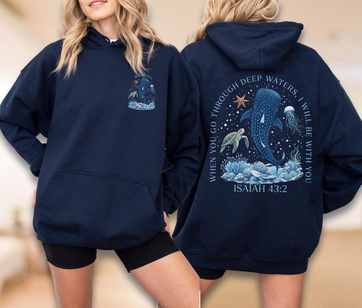 Isaiah 43:2 Shark Christian Sweatshirt - Hoodie, Jesus Top, Bible Verse Ocean Gift, Deep Waters Faith Sweat, Whale Shark Apparel