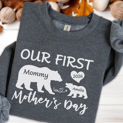 Our First Mother's Day Bear Sweatshirt - Hoodie, Personalized Mommy Bear Gift, Custom Name Sweat