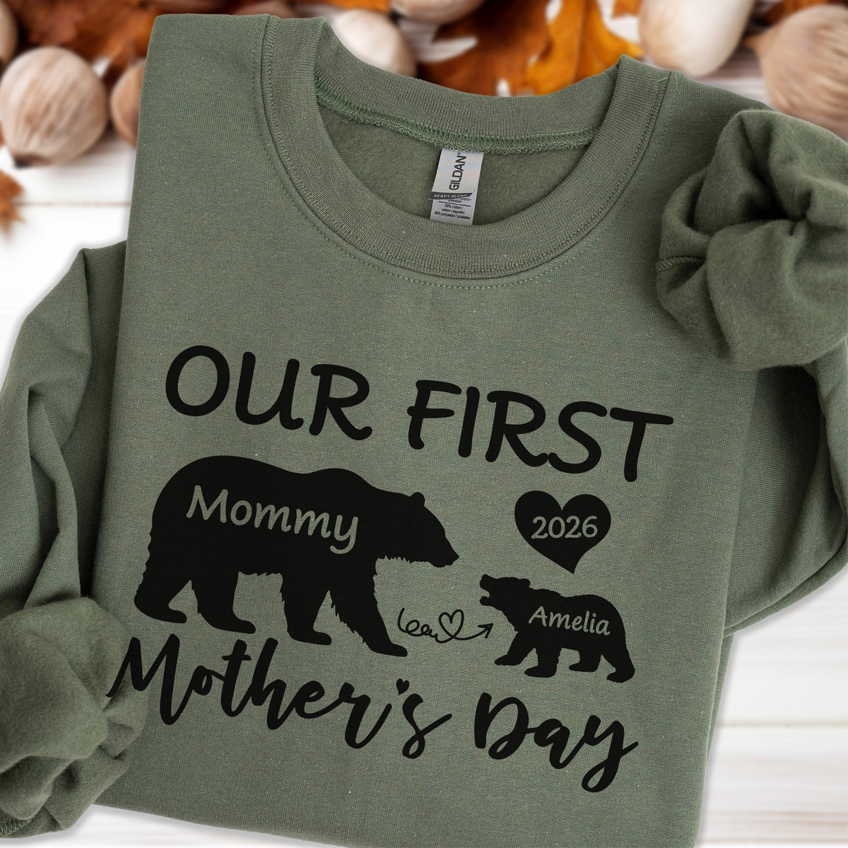 Our First Mother's Day Bear Sweatshirt - Hoodie, Personalized Mommy Bear Gift, Custom Name Sweat