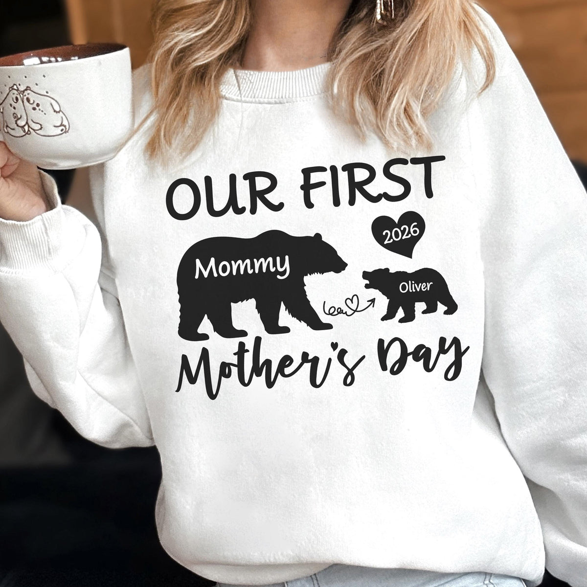 Our First Mother's Day Bear Sweatshirt - Hoodie, Personalized Mommy Bear Gift, Custom Name Sweat