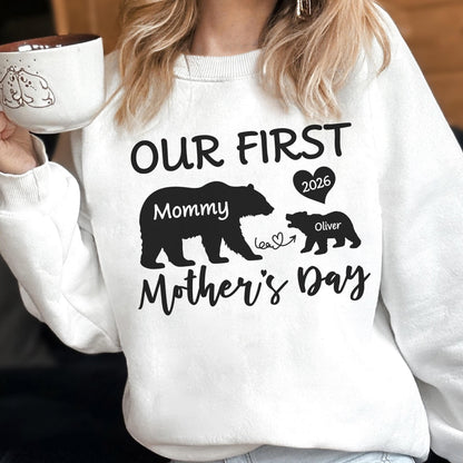 Our First Mother's Day Bear Sweatshirt - Hoodie, Personalized Mommy Bear Gift, Custom Name Sweat