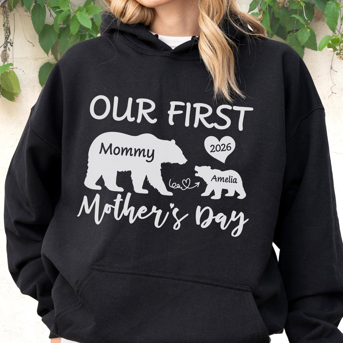 Our First Mother's Day Bear Sweatshirt - Hoodie, Personalized Mommy Bear Gift, Custom Name Sweat