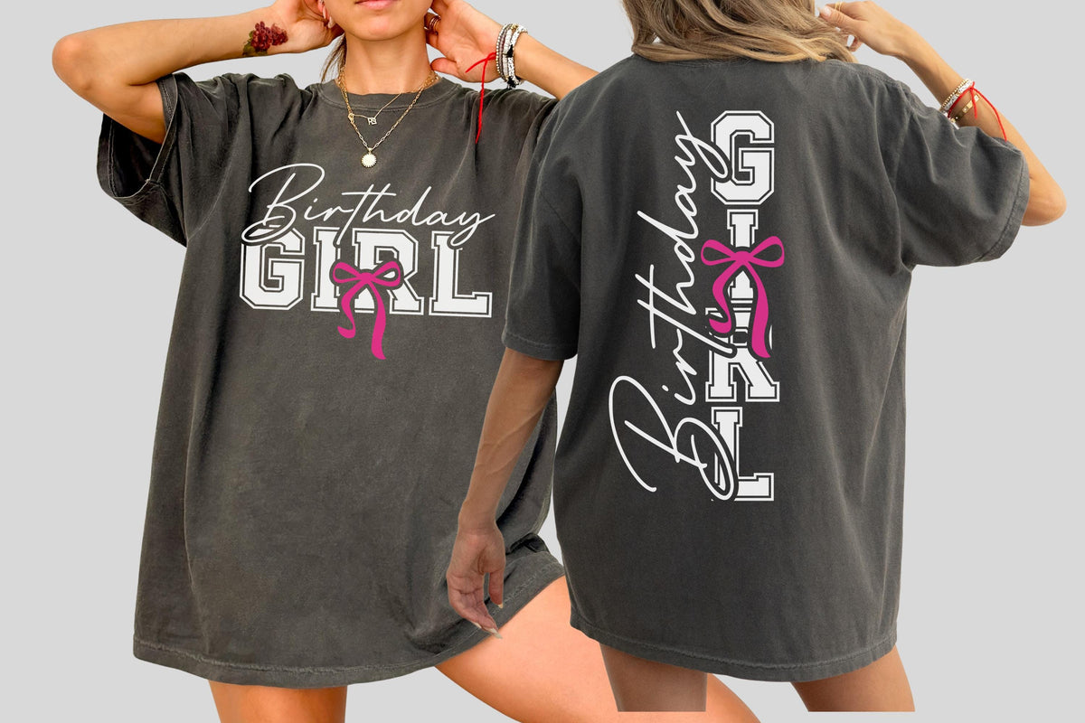 Birthday Girl Ribbon Bow Shirt, Custom Birthday Sweatshirt Pink Coquette