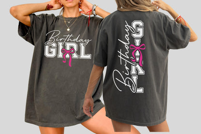 Birthday Girl Ribbon Bow Shirt, Custom Birthday Sweatshirt Pink Coquette