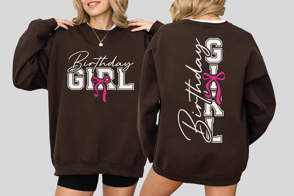 Birthday Girl Ribbon Bow Shirt, Custom Birthday Sweatshirt Pink Coquette
