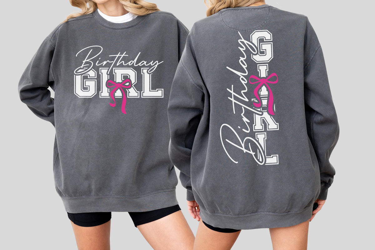 Birthday Girl Ribbon Bow Shirt, Custom Birthday Sweatshirt Pink Coquette