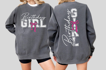 Birthday Girl Ribbon Bow Shirt, Custom Birthday Sweatshirt Pink Coquette