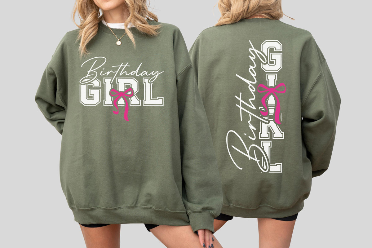 Birthday Girl Ribbon Bow Shirt, Custom Birthday Sweatshirt Pink Coquette