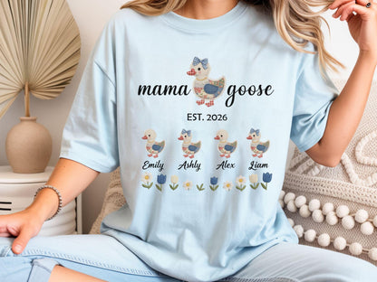 Personalized Mom Duck Shirt With Kids Names, Custom Mama Goose Family Shirt, Mama Goose Shirt, Mother Goose Mom Gift