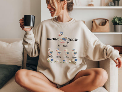 Personalized Mom Duck Shirt With Kids Names, Custom Mama Goose Family Shirt, Mama Goose Shirt, Mother Goose Mom Gift
