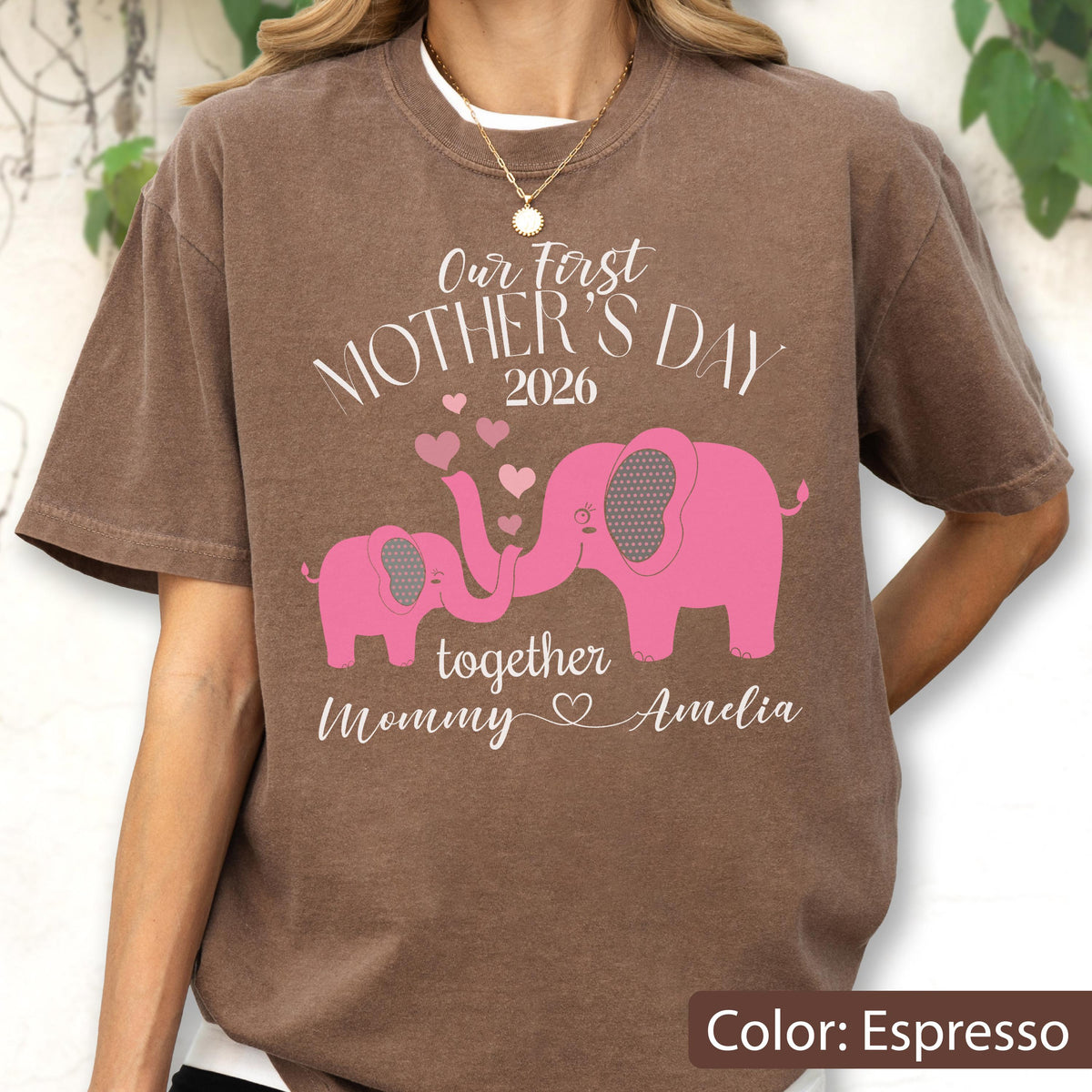 Comfort Colors® Our First Mother's Day Elephant Shirt, Personalized Mommy Baby Gift, Custom Name Tee, Mommy And Baby Matching Mom T-Shirt