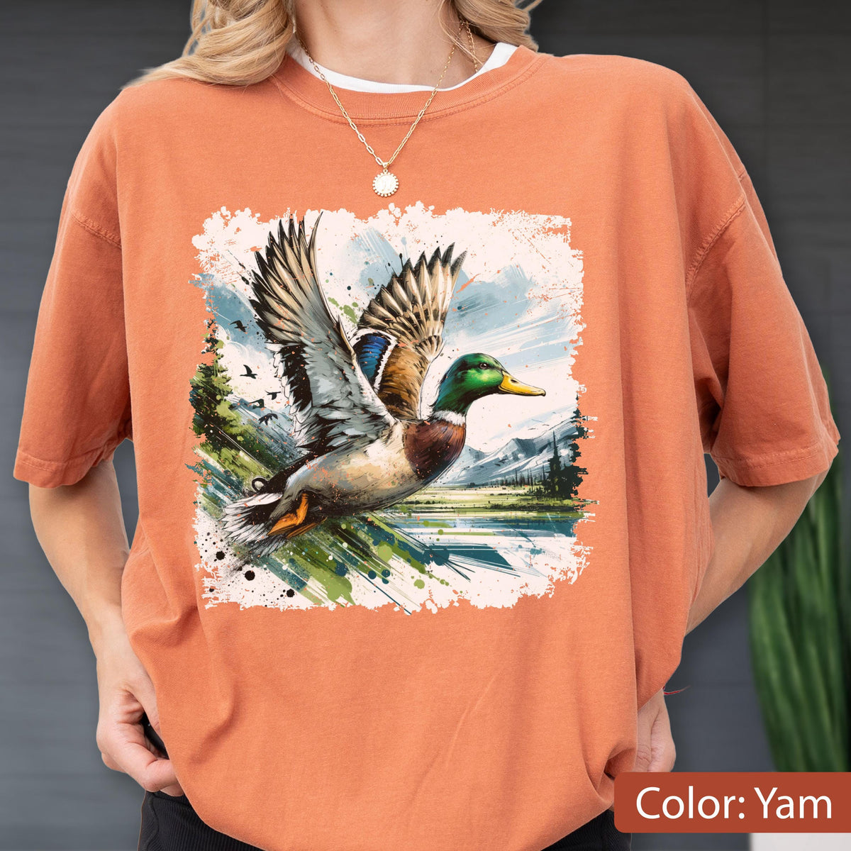 Comfort Colors® Mallard Duck Shirt, Flying Duck Watercolor Tee, Duck Hunting Gift, Wildlife Graphic T-Shirt, Nature Lover Shirts