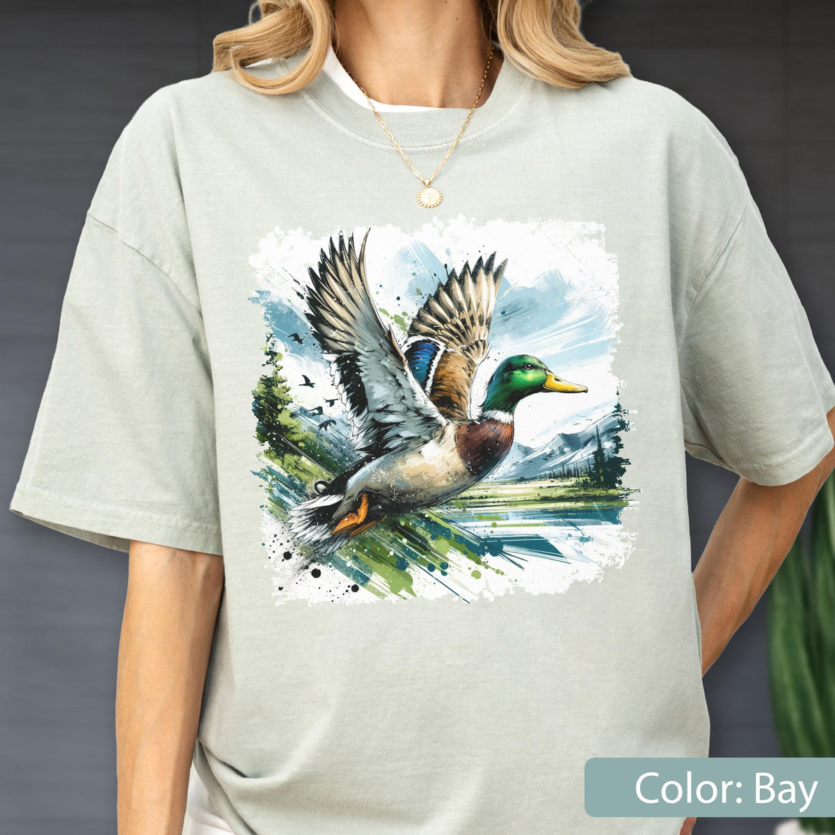 Comfort Colors® Mallard Duck Shirt, Flying Duck Watercolor Tee, Duck Hunting Gift, Wildlife Graphic T-Shirt, Nature Lover Shirts