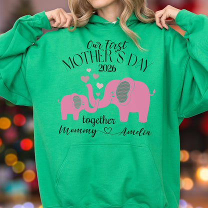 Our First Mother's Day Elephant Sweatshirt - Hoodie, Personalized Mommy Baby Gift, Custom Name Top, Mommy And Baby Matching Mom Sweat