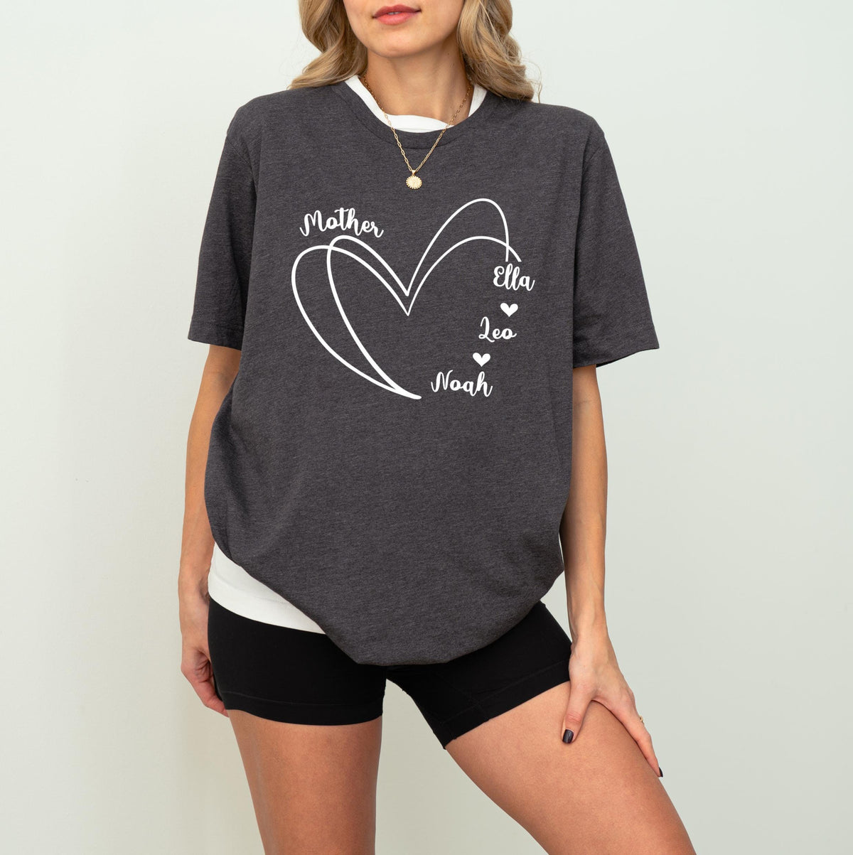 Custom Mom Heart Tee, Personalized Kids' Names Shirt
