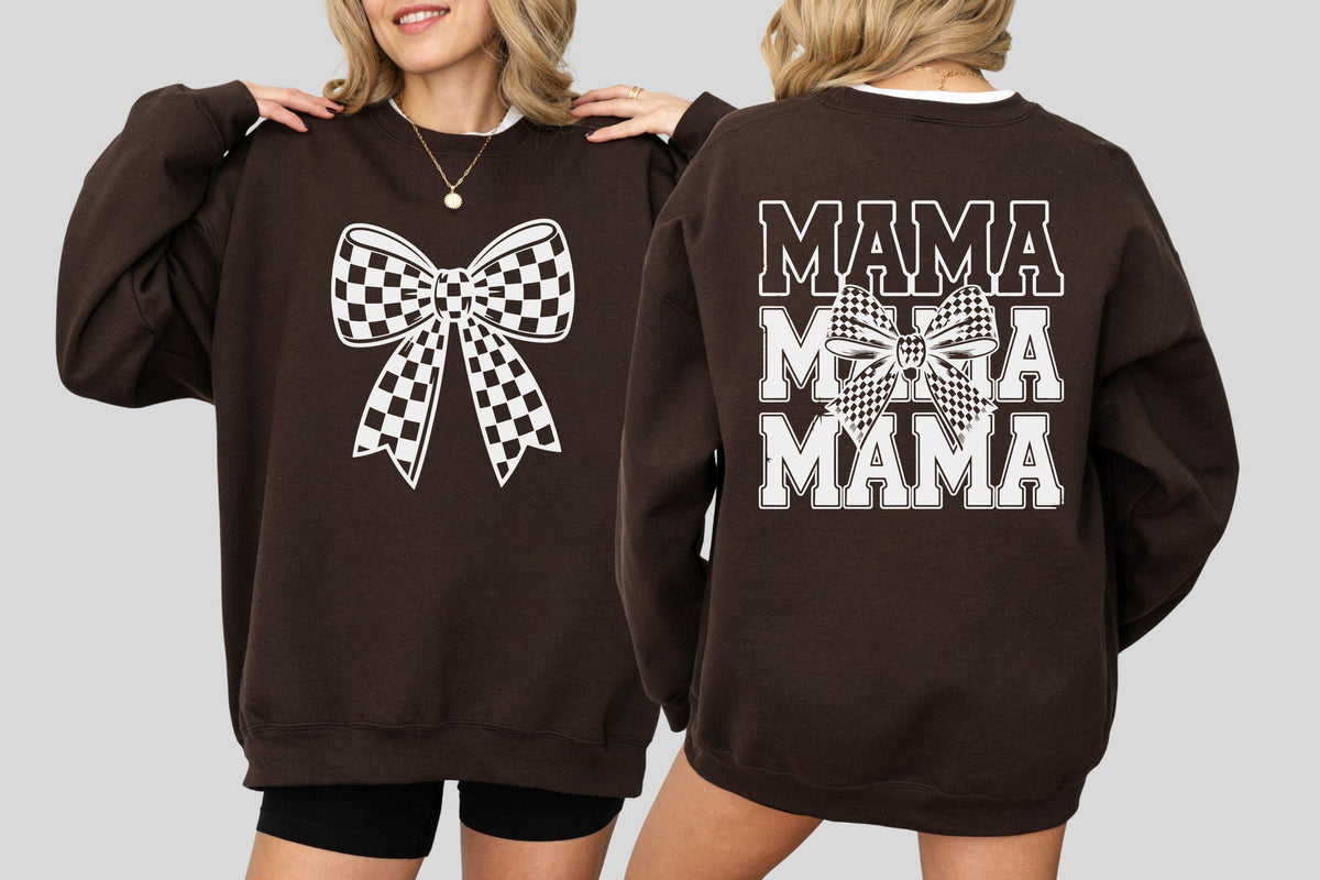 Retro Coquette Mama Shirt, Checkered Bow Tee, Trendy Mom Sweatshirt, Cute Mothers Day Shirt