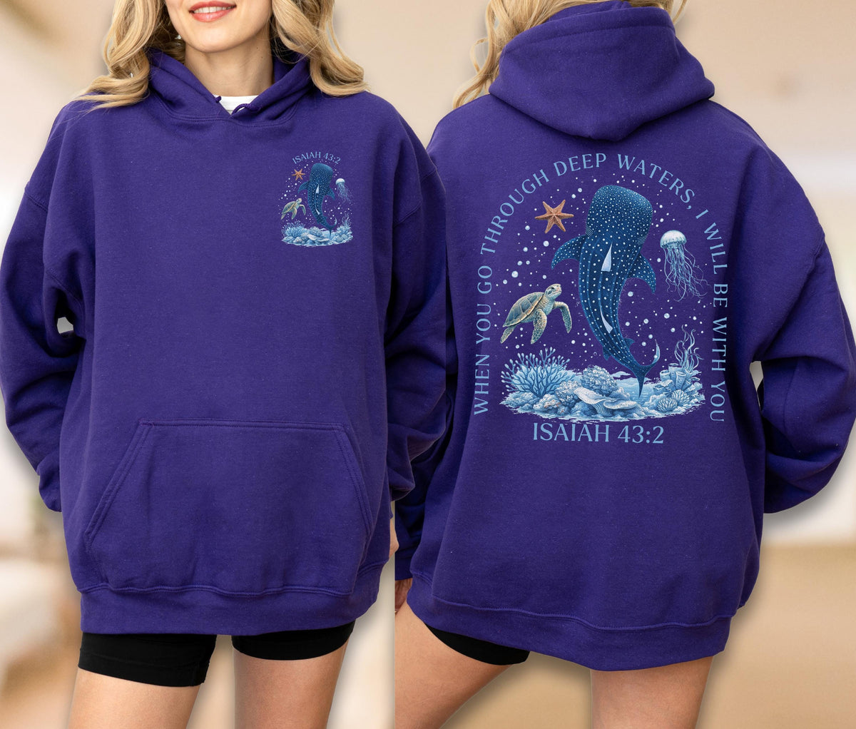 Isaiah 43:2 Shark Christian Sweatshirt - Hoodie, Jesus Top, Bible Verse Ocean Gift, Deep Waters Faith Sweat, Whale Shark Apparel