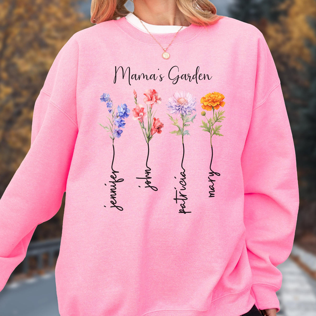 Birth Month Flowers and Names Sweatshirt - Hoodie, Mothers Day Sweat, Custom Grandma Garden Gift, Personalized Floral Name, Mama' Garden Top