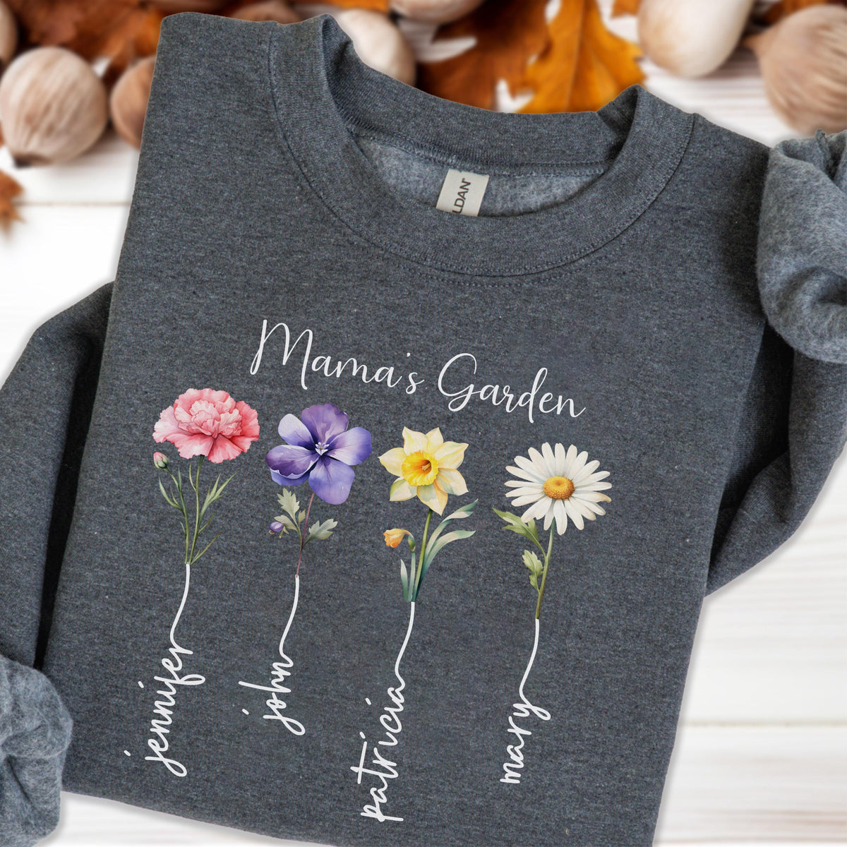 Birth Month Flowers and Names Sweatshirt - Hoodie, Mothers Day Sweat, Custom Grandma Garden Gift, Personalized Floral Name, Mama' Garden Top