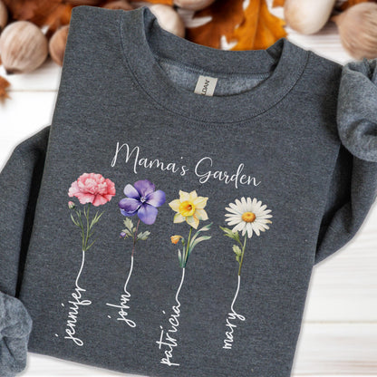 Birth Month Flowers and Names Sweatshirt - Hoodie, Mothers Day Sweat, Custom Grandma Garden Gift, Personalized Floral Name, Mama' Garden Top