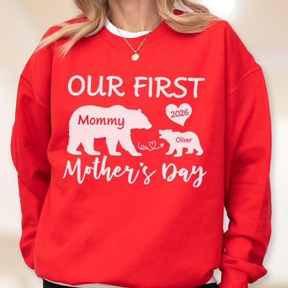Our First Mother's Day Bear Sweatshirt - Hoodie, Personalized Mommy Bear Gift, Custom Name Sweat