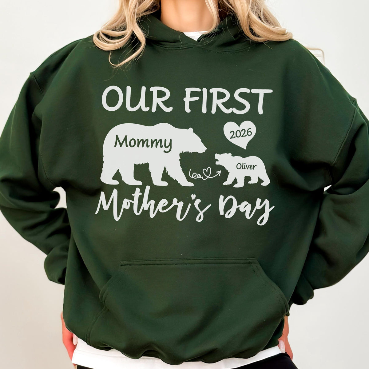 Our First Mother's Day Bear Sweatshirt - Hoodie, Personalized Mommy Bear Gift, Custom Name Sweat